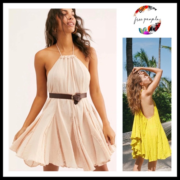 FREE PEOPLE BOHO FLOWY MINI HALTER SLIP DRESS A2C - Picture 5 of 16